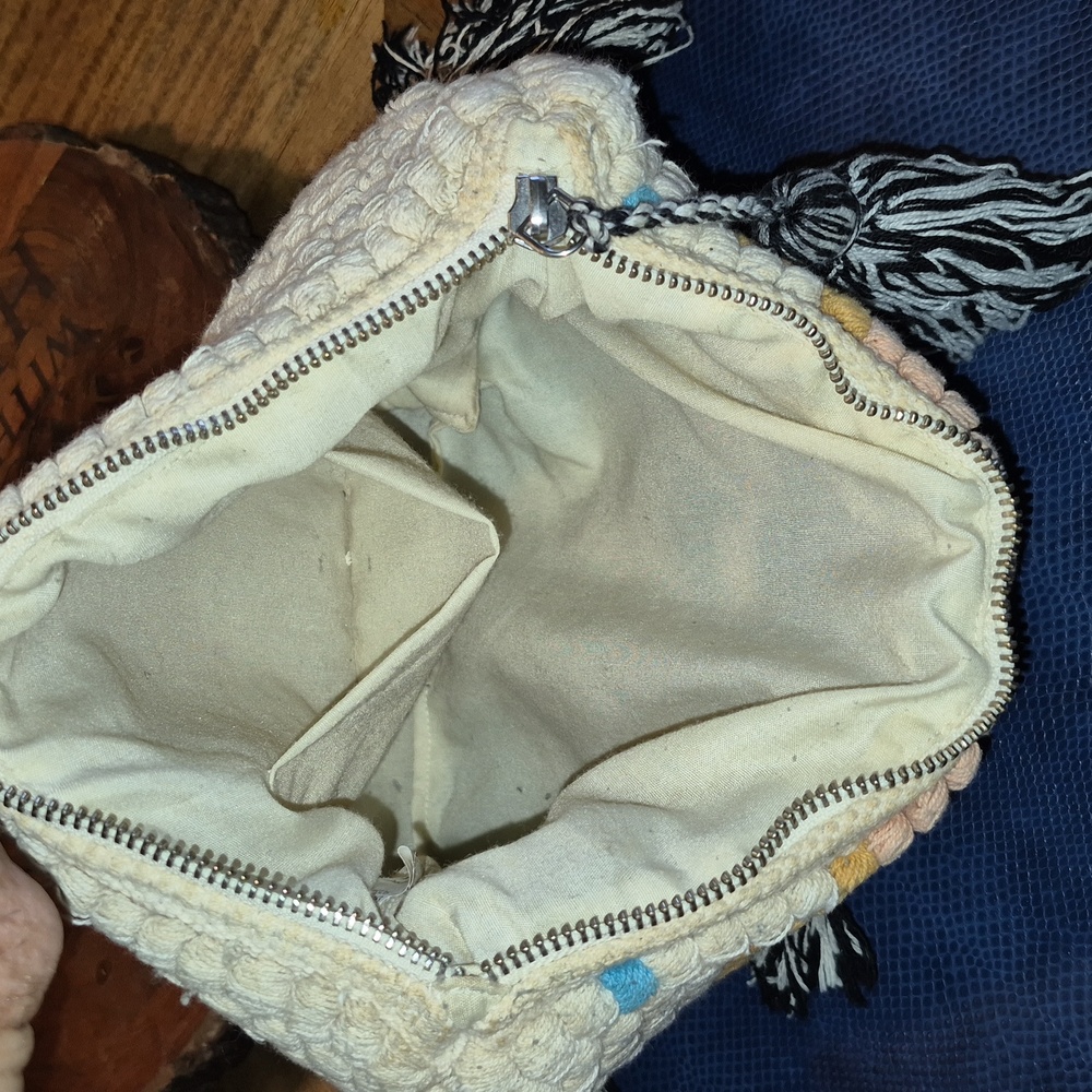 Cost Plus World Market Cream Fabric with Zipper Boho Inspired Clutch/Make Up Bag - Picture 11 of 14
